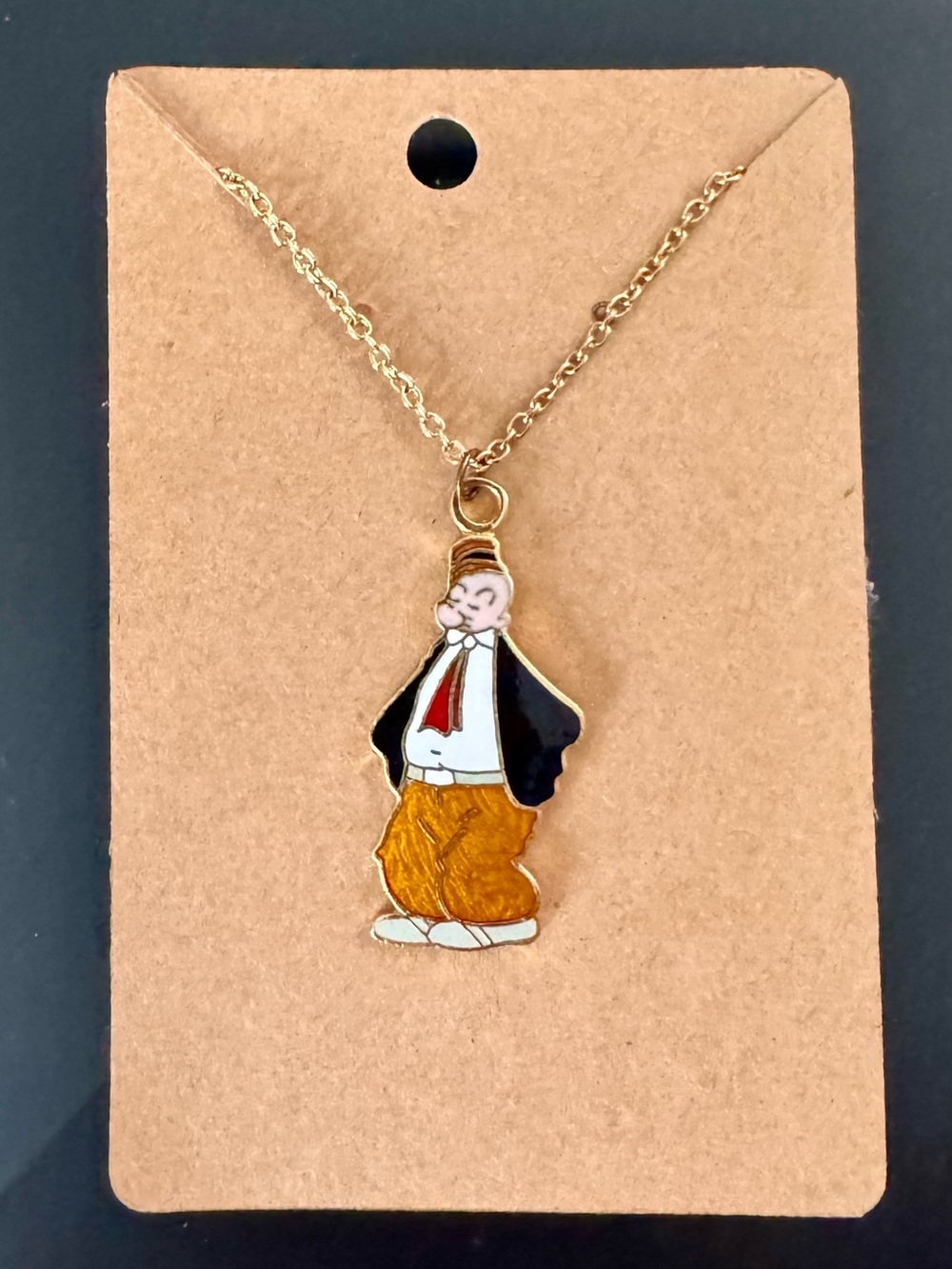 Gold Chain Necklace with Wimpy Cartoon Pendant - Black, White & Orange